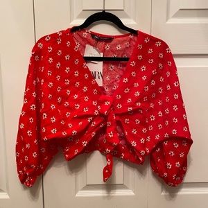 Zara red floral blouse